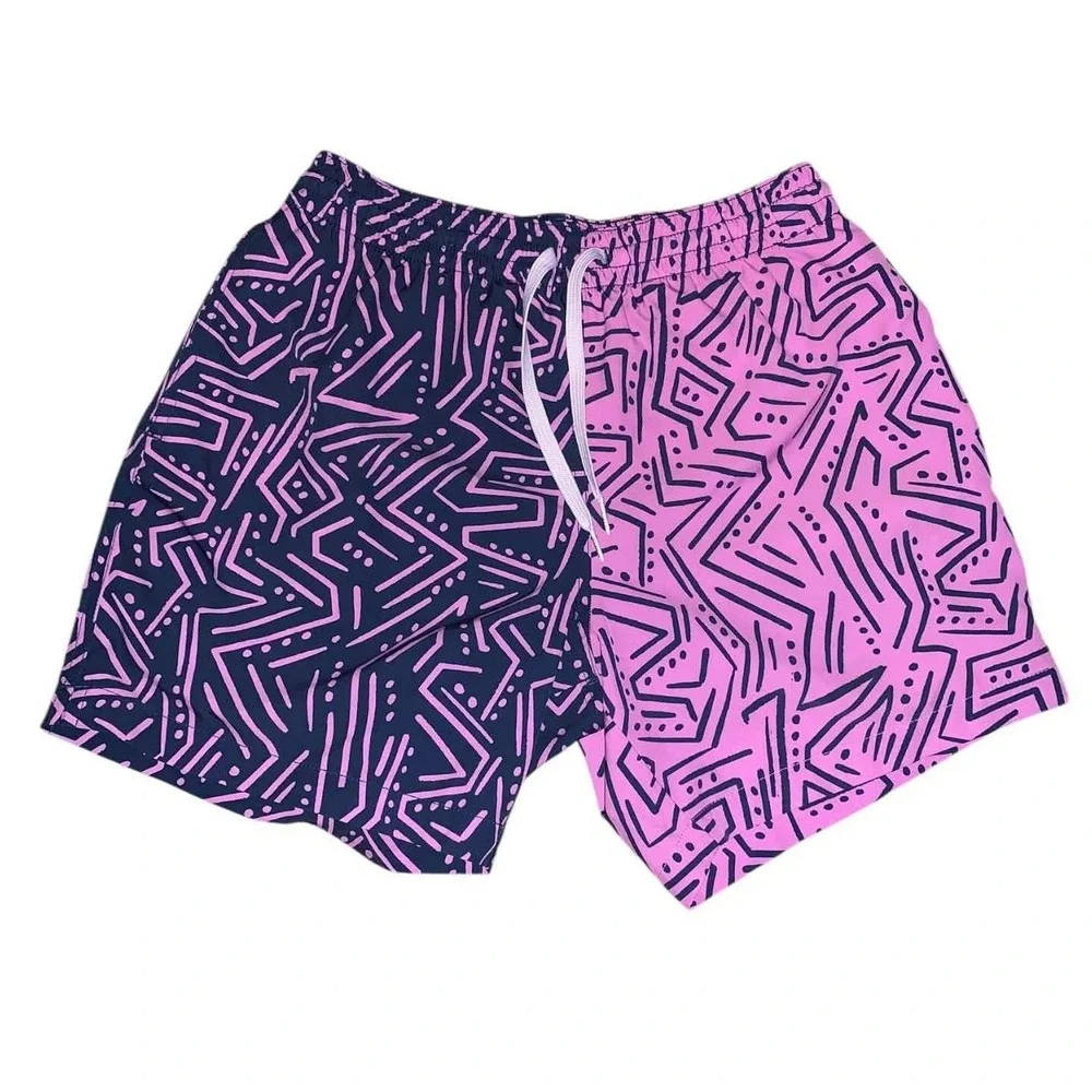 Chubbies Swim Trunks S Pink Navy Blue Lined 5.5
